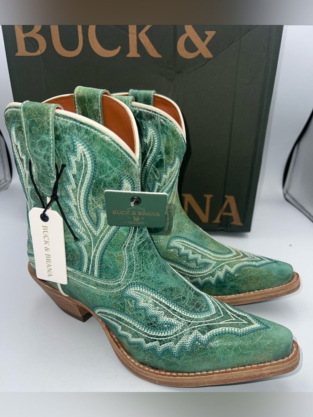 BUCK & BRANA Eleanor Women’s Western Cowgirl Bootie Turquoise Leather Size 7 NWB